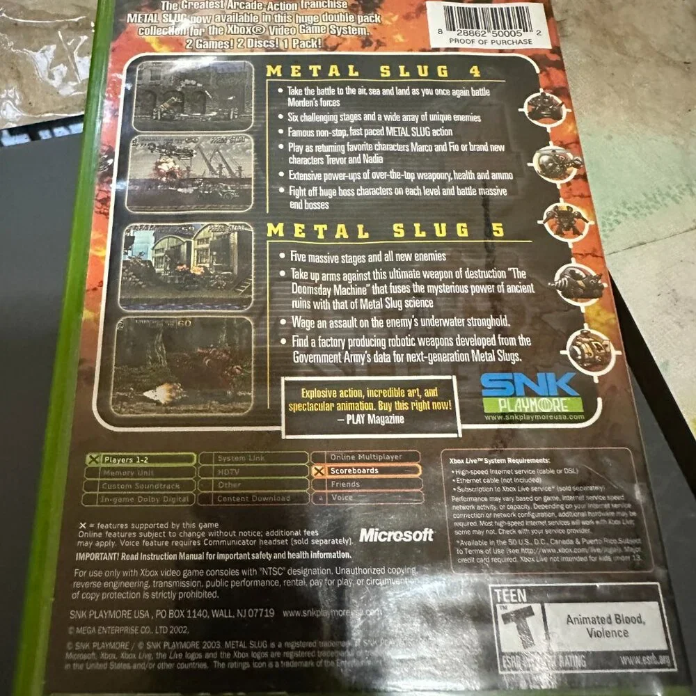 Metal Slug 4 & 5 Microsoft Xbox 2005 Includes Manual Authentic Clean Tested